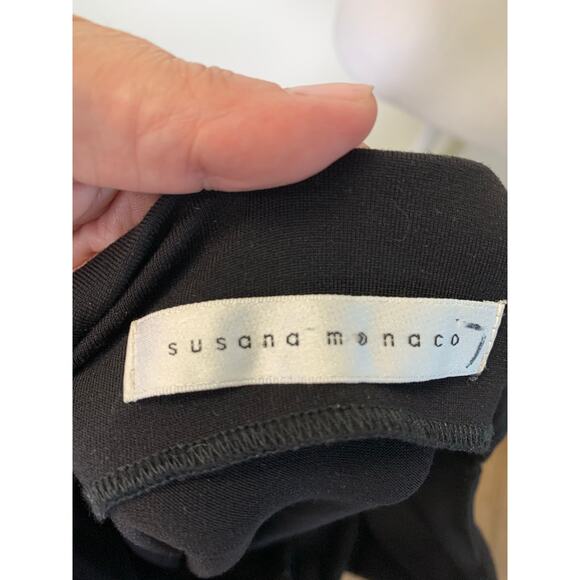 Susana Monaco Black Spaghetti Strap Belted Body Con Below The Knee Dress Sz xs - Picture 5 of 5